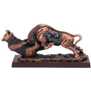 Fighting Bull And Bear Sculpture in a copper finish