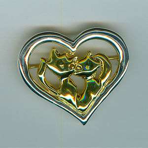 Signed DaneCraft Tri Color Cat in a heart Pin  