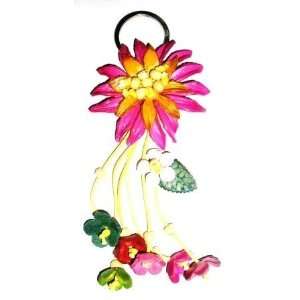  Tribe leather pink & yellow spiky flower handbag charm 