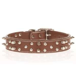 Brown Designer Leather Spiked / Studded Dog Collars 22 Inch  