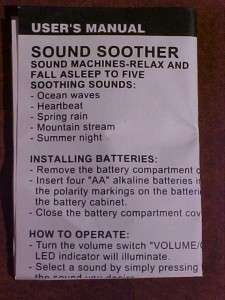 SOUND SOOTHER 5 RELAXING SOUNDS THERAPY DEVICE IN BOX  