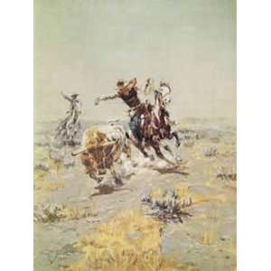 Charles Russell   Cowboy Roping A steer Canvas