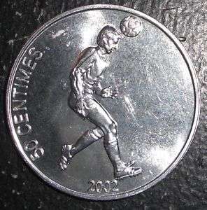 2002 Congo 50 centimes FIFA soccer player ball coin  