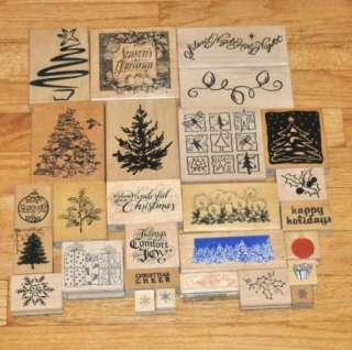   WOODEN RUBBER CHRISTMAS STAMPS TREES ORNAMENTS PRESENTS SAYINGS  