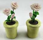 DOLLHOUSE MINIATURE ROSES PINK FLOWER POT 2 PC SET PLANTS GARDEN