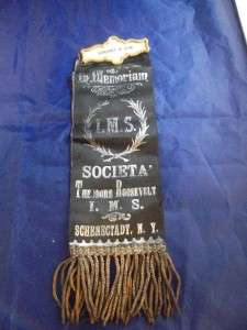   Teddy In Memoriam Vintage Ribbon Medals Pins Societa I.M.S NY  