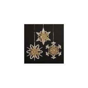   of 24 Ivory and Gold Glitter Snowflake Christmas Ornam