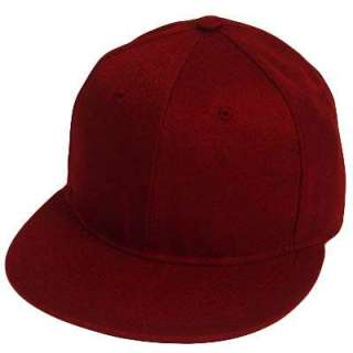 BLANK PLAIN SOLID MAROON FLAT BILL FITTED HAT CAP SMALL  