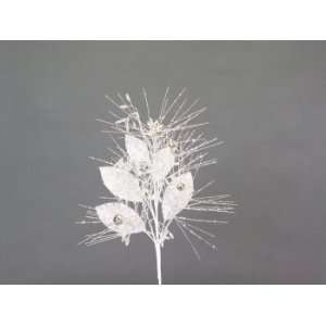  12 Snow Drift White/Silver Glittered Needle/Leaf Berry 
