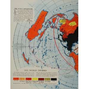 1941 WWII Political World Map Axis Allies Lend Lease   Original Print