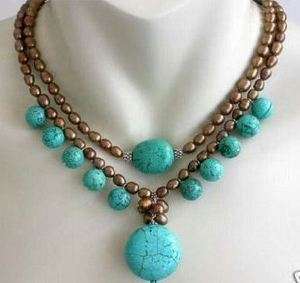 Pretty Jewelry Brown pearl & Turquoise pendant necklace  