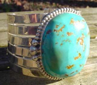 HUGE SIGNED GALE SELF CHOCTAW STERLING/TURQUOISE CUFF BRACELET WOW 