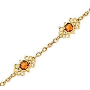    14k Yellow Gold Round Checkerboard Citrine Bracelet Jewelry