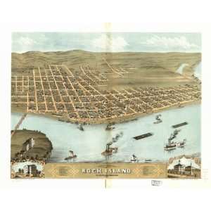  1869 birds eye map of city of Rock Island, Illinois