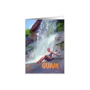  Guam greeting card, girl under waterfall Card Health 