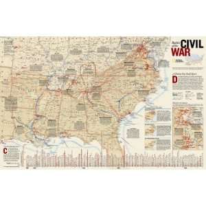 Battles of The Civil War Map Education Poster Print, 36x23  