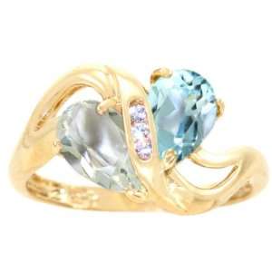  14K Yellow Gold Twosome Pear Gemstone Ring Multi White and 