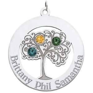  Sterling Silver Family Tree Circle Pendant with 3 Stones Jewelry