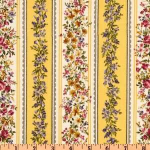   Floral Stripe Yellow Fabric By The Yard Arts, Crafts & Sewing