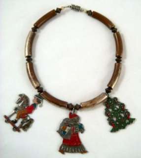 Vintage Holiday Christmas Arts & Crafts Santa Necklace  
