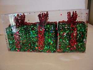 RED GREEN HOLOGRAPHIC GLITTER PRESENT GIFT CHRISTMAS TREE ORNAMENT 