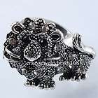 NEW Antique Silver Metal Lion Inlay Crystal Adjustable Finger Ring 