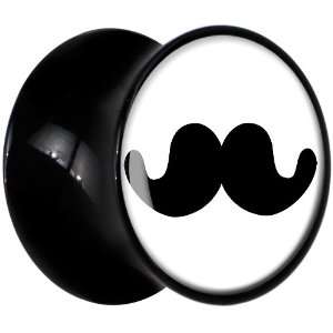  0 Gauge Black Acrylic Mustache Graphic Saddle Plug Body 