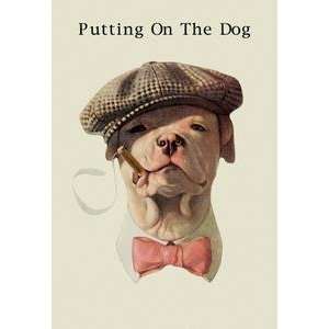  Vintage Art Dog in Hat and Bow Tie Smoking a Cigar   00930 