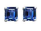 New $450 Blue Sapphire Princess 10K White Gold Stud Earrings 2.70 TCW 
