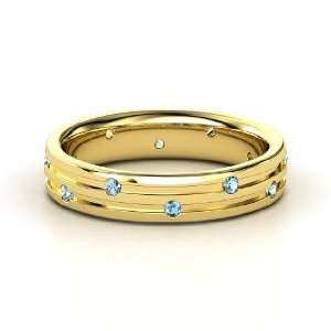  Slalom Band, 14K Yellow Gold Ring with Blue Topaz Jewelry