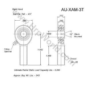  Aurora Bearing Company XAM 3T; .190 Bore   1/4 28 Thread 