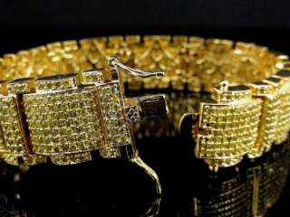 Mens 14k Gold Finish Diamond Simulate HipHop Bracelet 8 1/2 Inch 