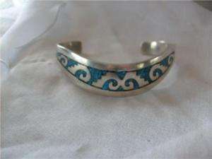 Vintage TAXCO Mexican Silver Turquoise Cuff Bracelet  