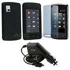 BLACK RUBBER SILICONR GEL SKIN CASE+LCD PROTECTOR+DC CHARGER for LG VU 