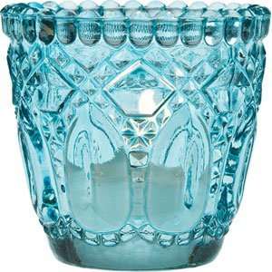  Turquoise Blue Vintage Glass Candle Holder (faceted design 
