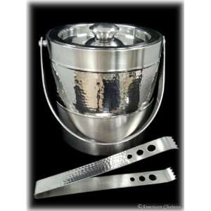   Hammered Metal Stainless Steel Ice Bucket with Tongs