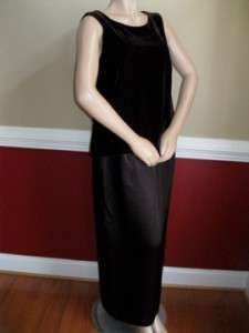 Talbots Brown Velvet Formal Dress Size 16 Satin Classy Long  