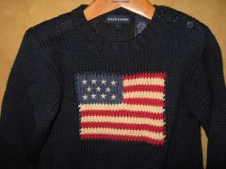 Boys Girls RALPH LAUREN American FLAG Sweater Size 4 t Dark Blue Soft 