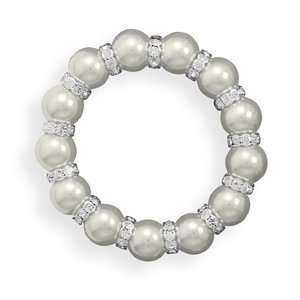 Simulated Pearl and Crystal Fashion Stretch Bracelet