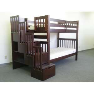  Bunk Bed Tall Twin over Twin Stairway in Cappuccino 