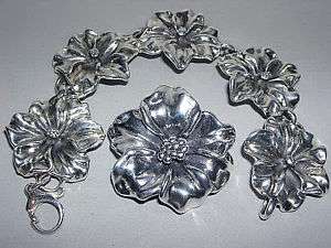 GORGEOUS Bold & Showy SS Flower Bracelet & Pendant Set  