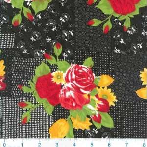  60 Wide Silkies Rose Bouquet Black Fabric By The Yard 