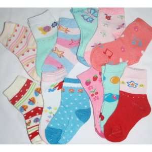  Bulk Lot 12 Pair Kids Girls Childrens Baby Colorful Crew Socks 