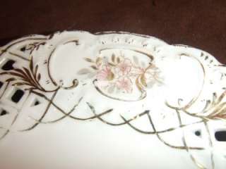 Pierced Lattice German Porcelain Plate Floral Bouquet  