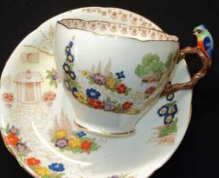JONES & SONS GRAFTON REAL BIRD HANDLE CLOVELLY Tea cup and saucer 