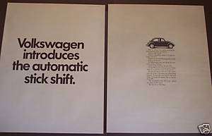 1968 Volkswagen Bug Beetle Automatic Stick Shift car ad  