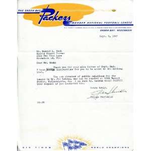 George Strickler Autographed Green Bay Packers Letter   Sports 