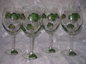 Shamrock Hand Painted St Patricks Day Wine Glasses  