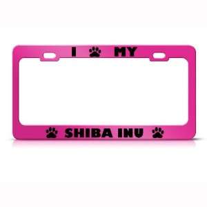  Shiba Inu Dog Pink Animal Metal license plate frame Tag 