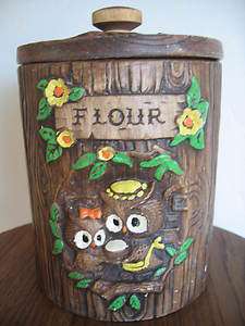 TREASURE CRAFT Vintage Owl Flour Kitchen Ceramic Canister Jar Made In 